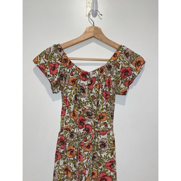 Abel The Label Multi Floral Pleated Neck Ruffled Hem Maxi Dress Women's Size XS - Picture 3 of 10